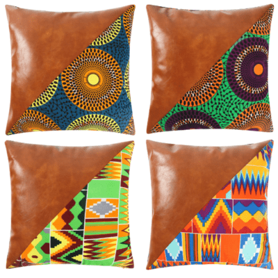 Afro Centric Throw Pillow Covers with Leather